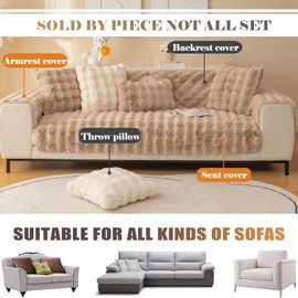 XSlive Soft Warm Faux Fur Couch Sofa Cover Thick Shaggy Fuzzy Sectional Couch Cover Non-Slip Solid Color Plush Sofa Slipcover Furniture Protector for Kids, Pets (Coffee,36"x47")