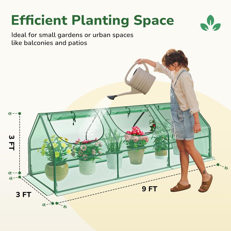 Greatbuddy Portable Mini Greenhouse, 3×3×9Ft, High-Density PE Plant Cover with