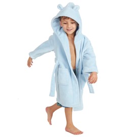 Metzuyan Baby Girls Boys Dressing Gown Fleece Snuggle Robe Hooded White Pink Grey Blue Red Novelty Newborn Blue 3-4 Years