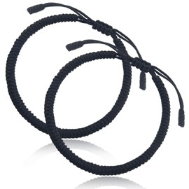 2PCS Lucky And Protection Bracelet,String Bracelet for Men Women,Hand Braided Rope Thread,Surfer Bracelet for Girl Son Teenage (black)