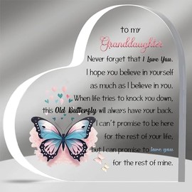 Grandaughter Inspirational Gifts Acrylic Plaques My Girl Graduation Gift Women Birthday Christmas Appreciate Butterfly Signs for Her Best Go to University Encourage Souvenirs From Grandma Grandpa