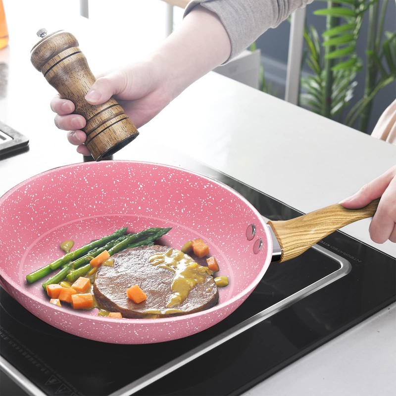 Frying Pan Nonstick Set, 8" & 9.5" & 11" Pink