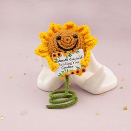 Iweca Stocking Stuffers for Women Friendship Gifts for Women Best Friend Keychain for Women Sunflower Crochet Doll Friends Gifts 3 inch Knitted Wool Doll with Positive Card Car Dashboard Decorations