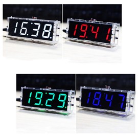 Compact 4-digit DIY Digital LED Clock Kit Light Control Temperature Date Time Display with Transparent Case