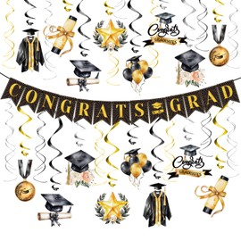FRIDAY NIGHT Graduation Hanging Decorations Congrats Grad Banner Hanging Swirls Decor 27PCS Watercolor College High School Graduation Party Supplies