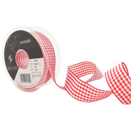 Berisfords 7391 20 m x 25 mm Traditional Check Gingham Ribbon, Red
