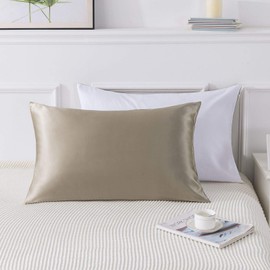 Ethlomoer Silk Pillowcase for Hair and Skin with Cotton Underside, Hypoallergenic for Curly Hair with Hidden Zipper, 1 pc, 50 x 75 cm (Taupe, Queen)