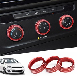 MARCHFA Air Conditioning Knob Aluminium Alloy for Golf 7 Mk7 2013-2020 Car Accessories Air Conditioning Multimedia Button Ring Pack of 3 Red