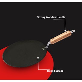 Yuktha Iron tawa for Roti,Chapati,Dosa Loha Tawa with Wooden Handle Premium, 100% Toxin-Free, Long Lasting, Black