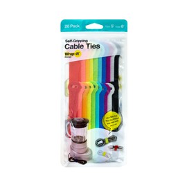 JJAAMM 250839 Wrap-It Self-Gripping Storage Cable Multi-Color Cable Ties - Pack of 20