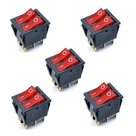 Oiyagai 5pcs KCD4 AC 250V 16A Red Light 6P Terminals ON/Off Double SPST 2 Way Snap in Boat Rocker Switch