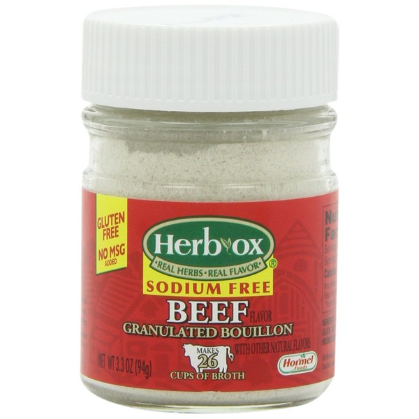 Herbox Granular Sodium Free Beef Bouillon, 3.3-Ounce (Pack of 6)