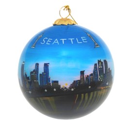 Blown Glass Christmas Ornament | Seattle Great Wheel Night | Hand Painted Inside | Original Art | Includes Gift Box