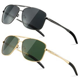SUNGAIT Polarized Men's Sunglasses Durable Metal Frame for Fishing Driving Golf, Gold Frame/Dark Green Lens + Gunmetal Frame/Grey Lens