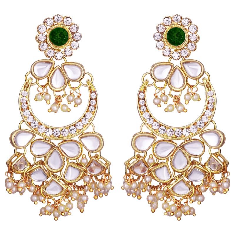 Aheli Kundan Pearl Chandbali Pendientes con Maang Tikka Conjunto de
