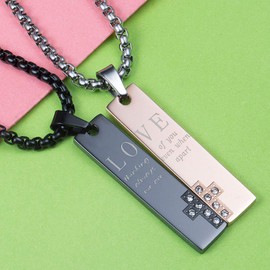 Wolentty His and Hers Couple Necklace Stainless Steel Distance Couples Necklace Gifts for Valentine's Day