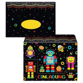 12 Invitation Cards with 12 Envelopes for 5th Children's Birthday Parties Boys Boys Robot Robot