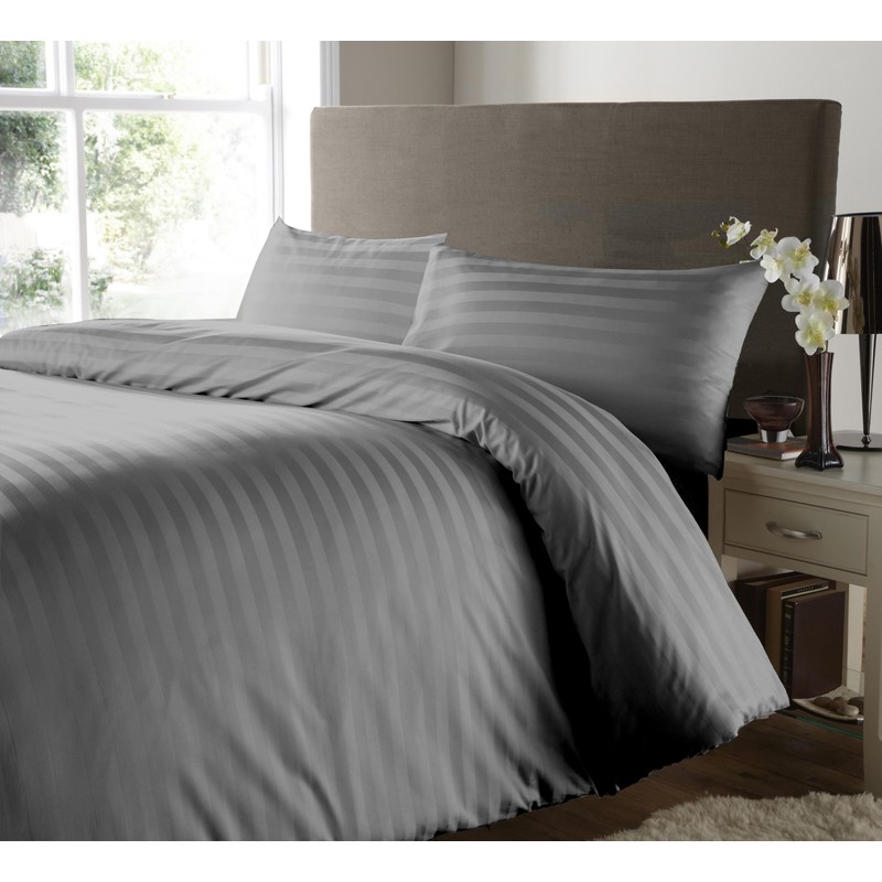 Ev Dekor® Double Duvet Cover Set Hotel Quality Stripes Satin