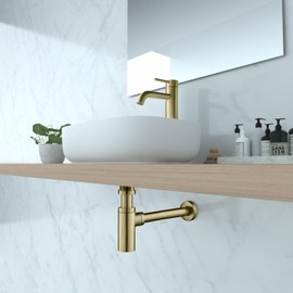 KIBI Round Bottle Trap for Bathroom Sink | Decorative Brass Basin Sink Waste Drain Kit | Durable Brushed Gold Finish with Adjustable Design for Easy Installation & Leak-Resistant Performance (KBT101)
