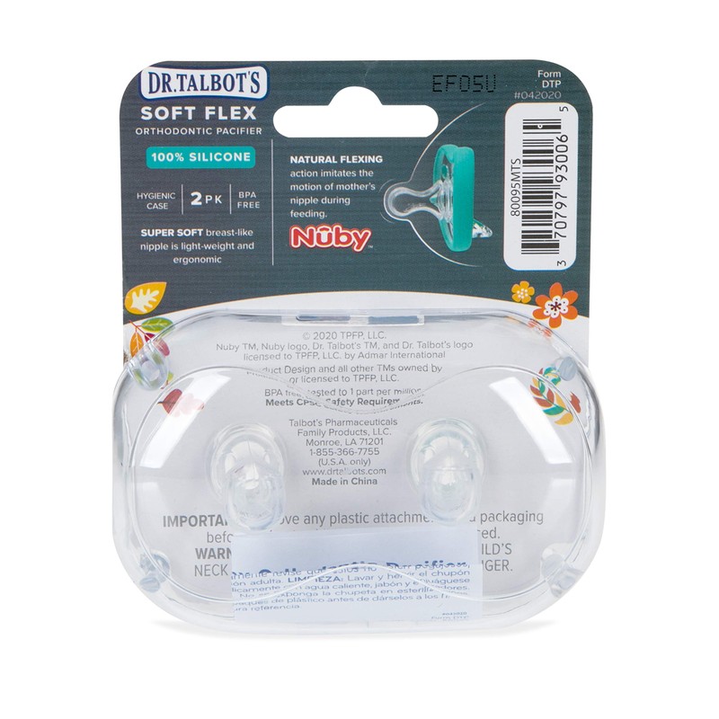 Dr. Talbot's Soft-Flex Orthodontic Pacifiers 0-6 Months, Blue/Gray, 2 Count
