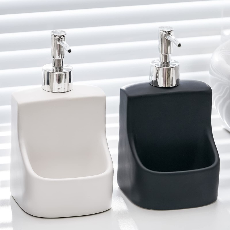 10oz Ceramic Dish Soap Dispenser with Sponge Holder for Kitchen