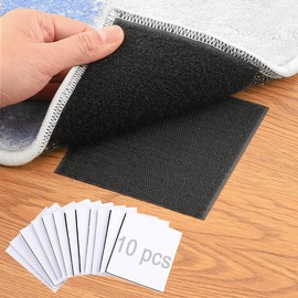 Rug Anchors Carpet Hook and Loop Non-slip Mat Anti-skid Stickers Square (10PCS, Black)