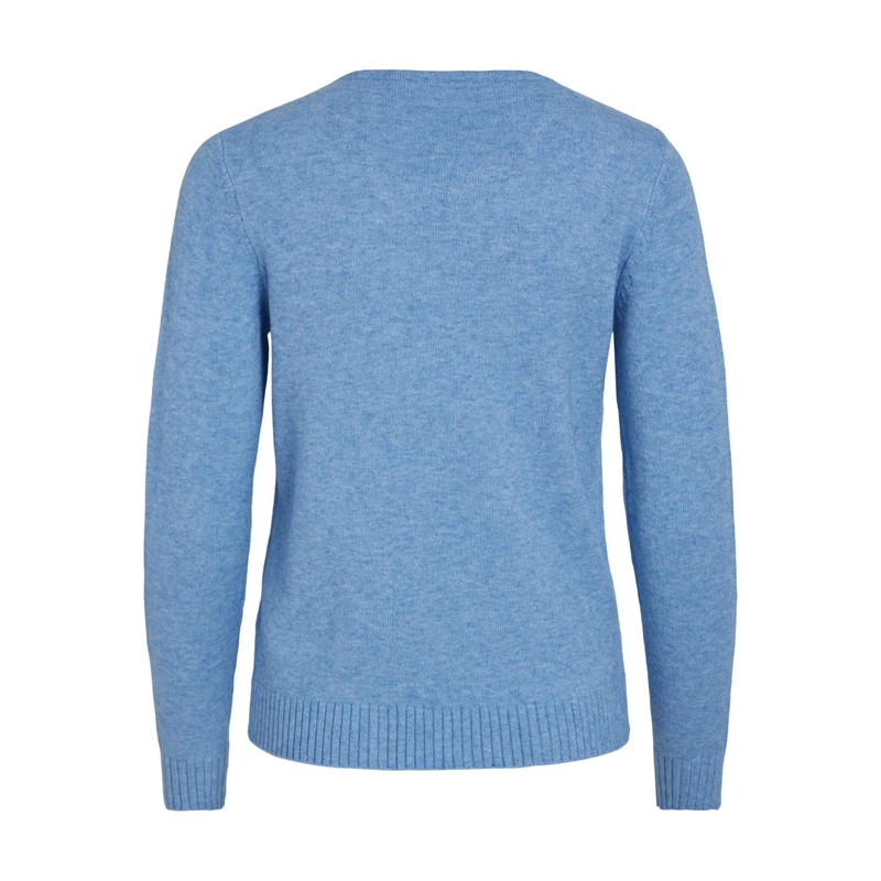 Vila Women's Viril V-Neck L/S Knit Top Noos, Blissful Blue