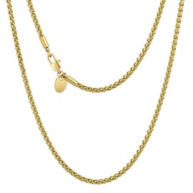 KRKCLIFE 3mm Round Wheat Chain, Unisex Classic Strong Twist Cable Chain, Replacement Gold Chain, 14K Gold Plated, Anti-Tarnish Nickel-Free, Gift for Men, Gold 18 inches