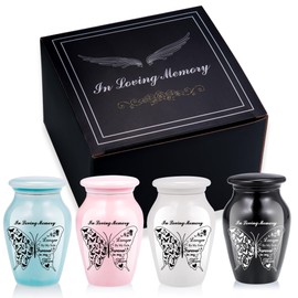 Small Keepsake Urns for Human Ashes - Set of 4 - Mini Funeral Urn Butterfly Cremation Urns for Ashes, Ceramic Memorial Ashes Holder Share Urn with Family & Friends