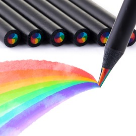 TINNIVI Art Supplies for Kids and Adults, 7 Color in 1 Black Wooden Rainbow Colored Pencils, Pre-sharpened, Multicolored Core, with Sharpener, for Coloring Books, Drawing, Sketching (24pcs)