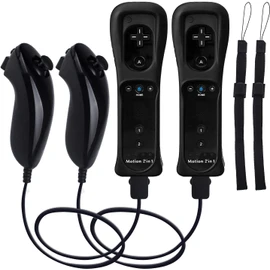 2 Pack Remote Controller with Motion Plus for Wii/WII U, 2 in 1 Remote with Nunchuck Controller Compatible with Wii Wii U Console (Black)