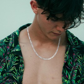 GLIVEOR Silver Chain for Men, 20 Inch Mens Sterling Silver Chain Figaro Chain for Men 4mm Mens Chains Sterling Silver Chain for Men Silver Chains for Men Silver Chain Necklace Men