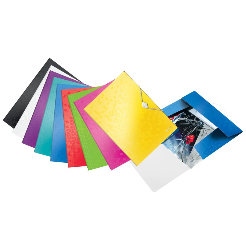 Leitz WOW Eckspannermappe aus Kunststoff, A4, Gummizugverschluss, Schwarz, WOW, 45990095