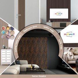 Mollywell Wood Panels for Wall, Time-Saving Installation, Versatile Wood Slat Wall Decor, Enhanced Acoustic & Sound Proof Fluted Design for Home & Office, 2 Pcs Dark Walnut, 94.5x12.5 Inch