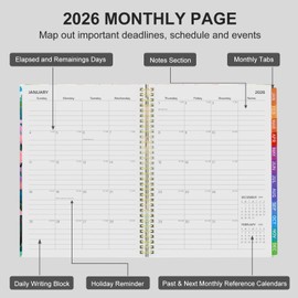 2026 Planner Weekly and Monthly - From January to December 2026, A4 Spiral Binding Agenda with Monthly Tabs, Wirebound, Pocket, 100Gsm Thick Paper (8.5" x 11")