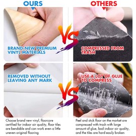 Peel and Stick Flooring, 36 Pack 54 Sq.Ft, Self-Adhesive?NO Sticky Residue Left?Waterproof Wood Grain Look Floor Tile for Transfer Bedroom, Living Room, Kitchen ?36" x 6"?Smoke Grey?