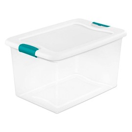 Sterilite 64 Qt Latching Storage Box, Stackable Bin with Latch Lid, Organize Clothes, Blankets, Sports Items in Closet, Clear with White Lid, 1-Pack