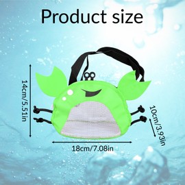 Bojueshaw Crab-Shaped Mesh Beach Bag,Shell Collecting Bag with Adjustable Strap,Multifunctional Storage Holdall for Kids Boys Girls(Green)