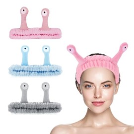 Face Wash Headband, Pack of 3 Snail Spa Hair Bands, Hair Band, Cosmetic Frog, Spa Headband for Make-Up, Beauty, Skin Care, Sports (Grey Pink Blue)