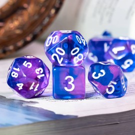 Cusdie 7Pcs/Set DND Dice Set Transparent D&D Dice Polyhedral Dice for Dungeons and Dragons Role Playing Dice Games RPGs(Purple Mixed Blue)