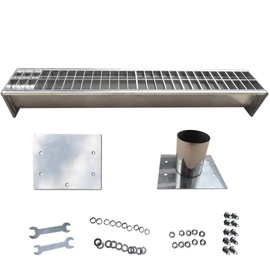 Stainless Steel Channel Drain 39.4"×6.8"×5.1" Durable Trench Drain System with 2 Galvanized Steel Drain Grates, End Cap, End Outlet&Installation Accessories for Driveway, Garage, Outdoor