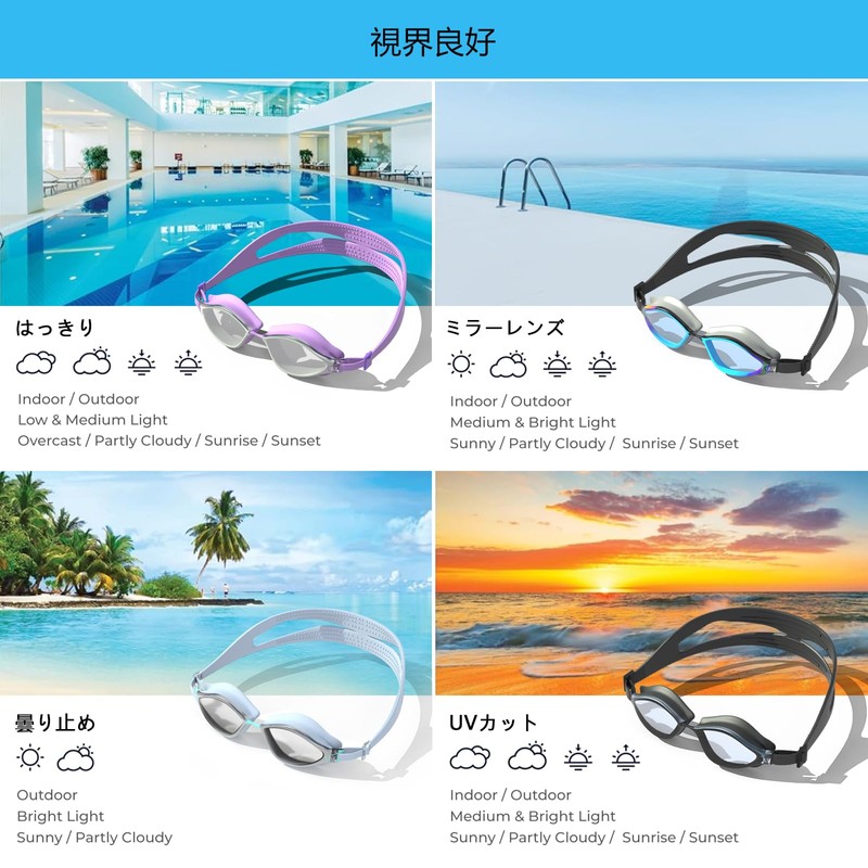 [AX] Swimming Goggles for Adults, Mirrorless Anti-Fog Nose Strap with