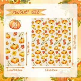 100 PCS Fall Pumpkin Paper Napkins, Thanksgiving Disposable Napkins for Harvest Party - Watercolor Leaves & Sunflower Design, Kitchen/Dinner/Decoration