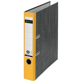Leitz Quality Folder, The Original, Climate-Neutral, DIN A4 File Folder, Slim, 5 cm Wide, Cloudy Marble Paper, Recycled Folder, Blue Angel, with 180° Mechanism, Highest Stability, Yellow, 10505015