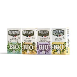 (Value Set of 4) Maitre Savon de Marseille Organic Soap, 3.5 oz (100 g) x 4 Types, Bio Soap, Eco-Friendly