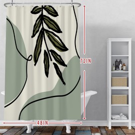 Baocicoo Sage Green Shower Curtain Sets Black Lines Art Abstract Leaves Shower Curtain for Bathroom Hostel Hotel Decorations Rustic Washable Fabric Waterproof Shower Curtain with Hooks 48x72 Inches