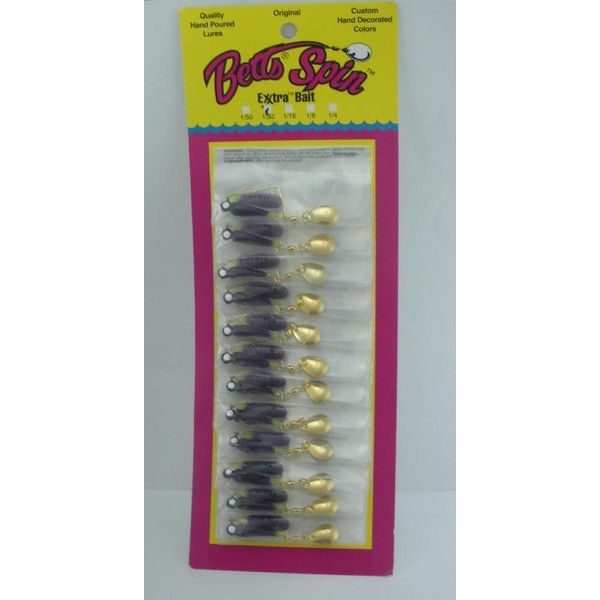 Betts 021GR-45G Spin Grub Gold Spinner 1/32 oz JuneBug Chartreus Tail Card of 12