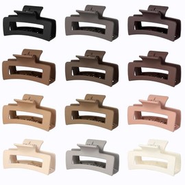 Sisiaipu Pinzas para el cabello medianas de 3.5 pulgadas, 12 unidades, pinzas cuadradas para cabello grueso y fino, pinzas rectangulares para el cabel