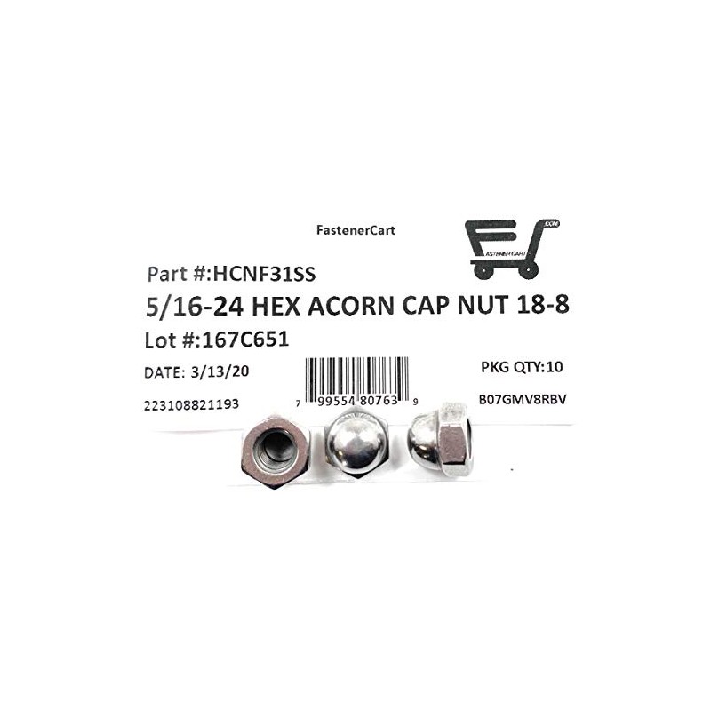 5/16-24 Acorn Cap Nuts 18-8 Stainless Steel - Fine Thread