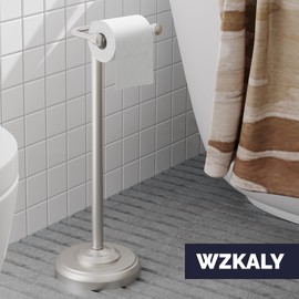 WZKALY Toilet Paper Holder Stand, Brushed Nickel Toilet Paper Holder Free Standing, Post Pivoting Design & Stable Weighted Base SUS304 Stainless Steel for Bathroom(Mega Roll)